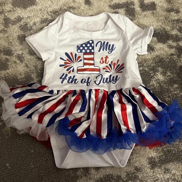 Baby Girl "MY 1st 4th of July" Onesie Tutu Shoes & Headband 0-3 Months (NEW) - Picture 2 of 4